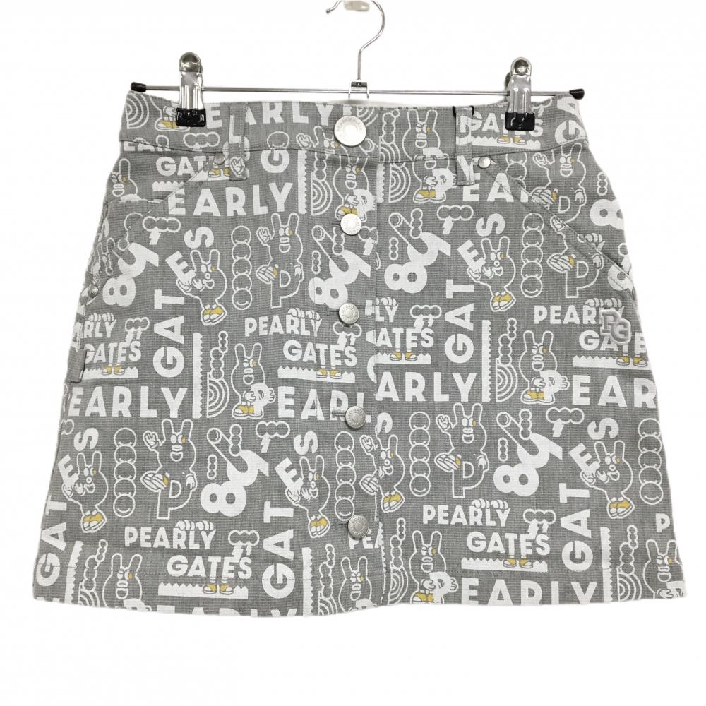 【新品】パーリーゲイツ スカート グレー×白 ロゴ総柄 どうしちゃったPG レディース 0(S) ゴルフウェア PEARLY GATES