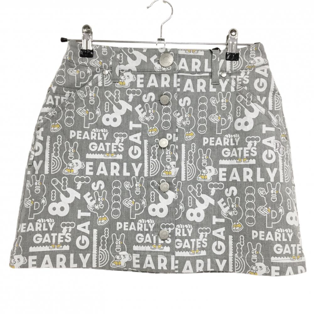 【新品】パーリーゲイツ スカート グレー×白 ロゴ総柄 どうしちゃったPG レディース 0(S) ゴルフウェア PEARLY GATES