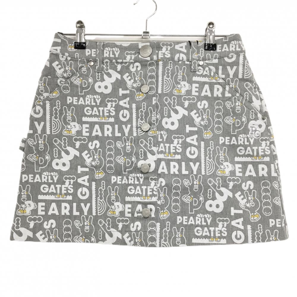 【新品】パーリーゲイツ スカート グレー×白 ロゴ総柄 どうしちゃったPG レディース 1(M) ゴルフウェア PEARLY GATES
