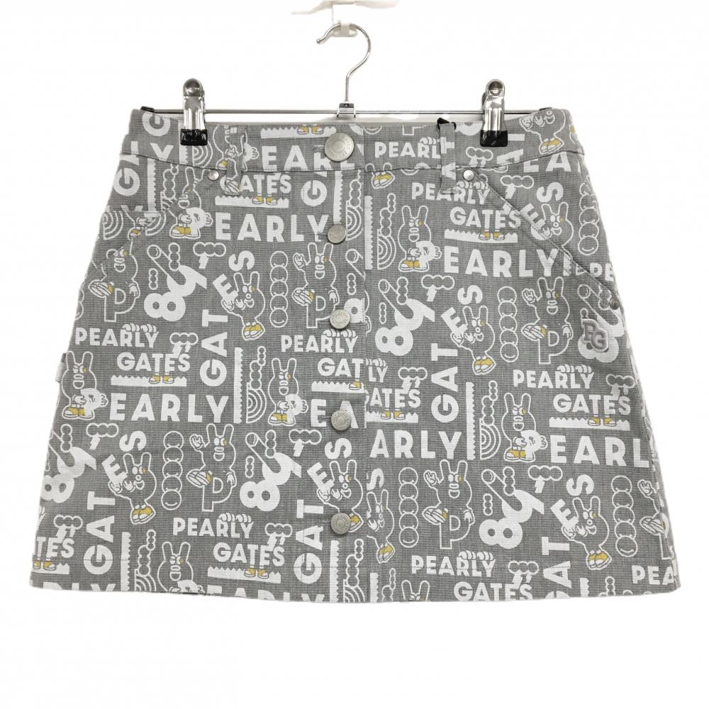 【新品】パーリーゲイツ スカート グレー×白 ロゴ総柄 どうしちゃったPG レディース 1(M) ゴルフウェア PEARLY GATES