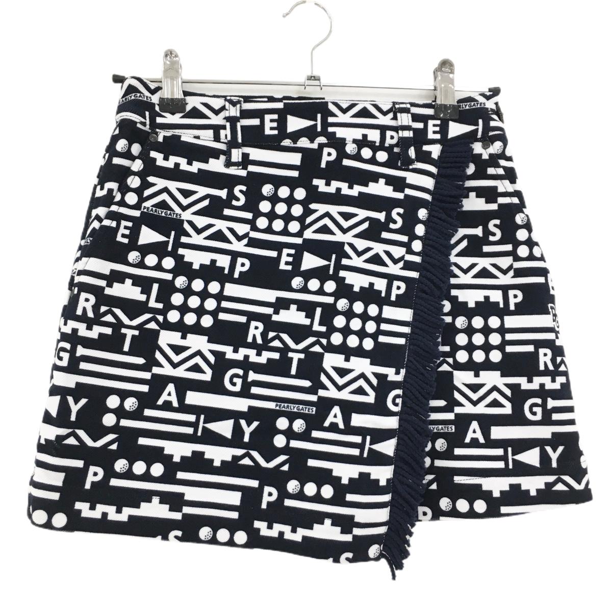 【新品】パーリーゲイツ スカート ダークネイビー×白 総柄 フリンジ ストレッチ レディース 00(XS) ゴルフウェア PEARLY GATES
