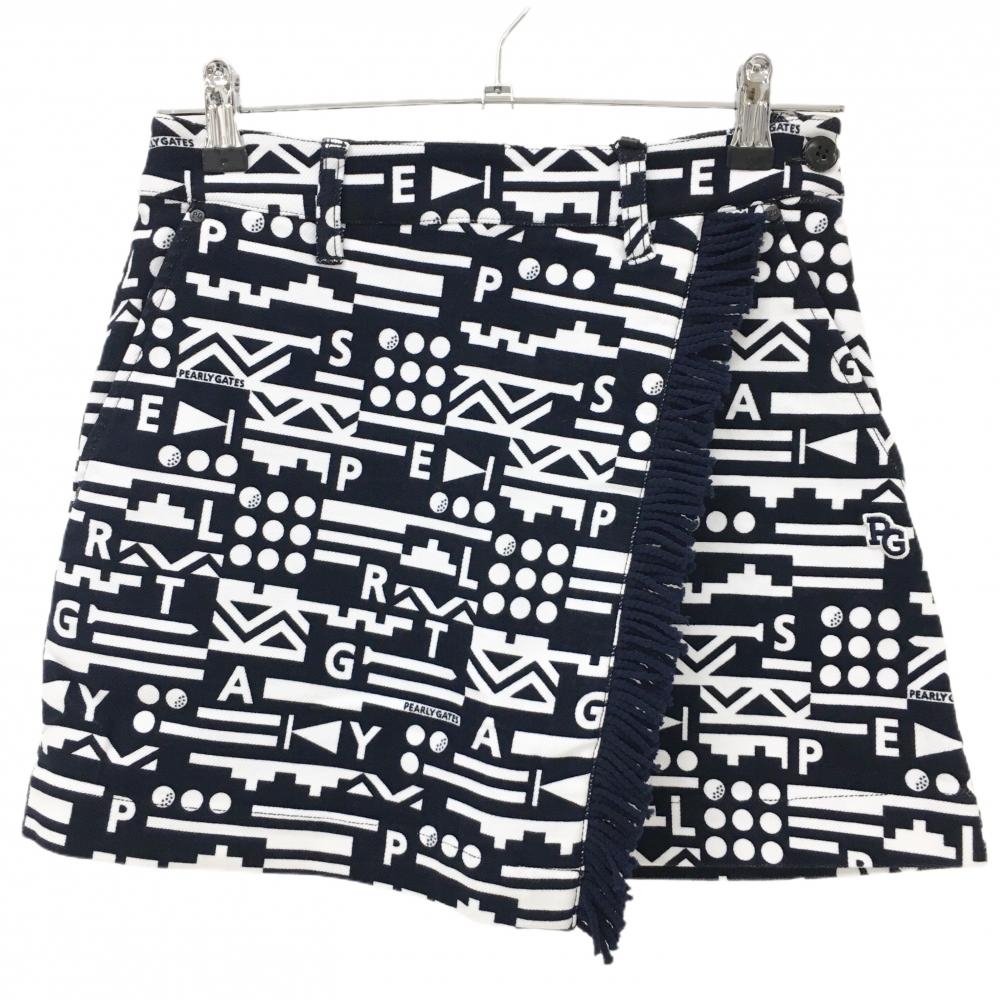 【新品】パーリーゲイツ スカート ダークネイビー×白 総柄 フリンジ ストレッチ レディース 00(XS) ゴルフウェア PEARLY GATES