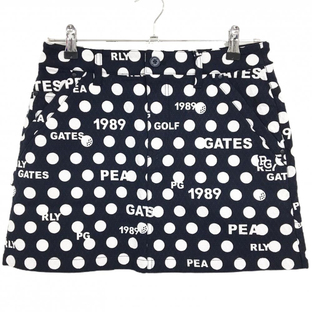 【新品】パーリーゲイツ スカート ダークネイビー×白 ドット柄 ロゴ刺しゅう ストレッチ レディース M ゴルフウェア PEARLY GATES