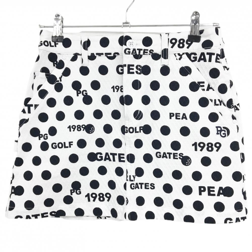 【新品】パーリーゲイツ スカート 白×黒 ドット柄 ロゴ刺しゅう ストレッチ レディース 0(S) ゴルフウェア PEARLY GATES