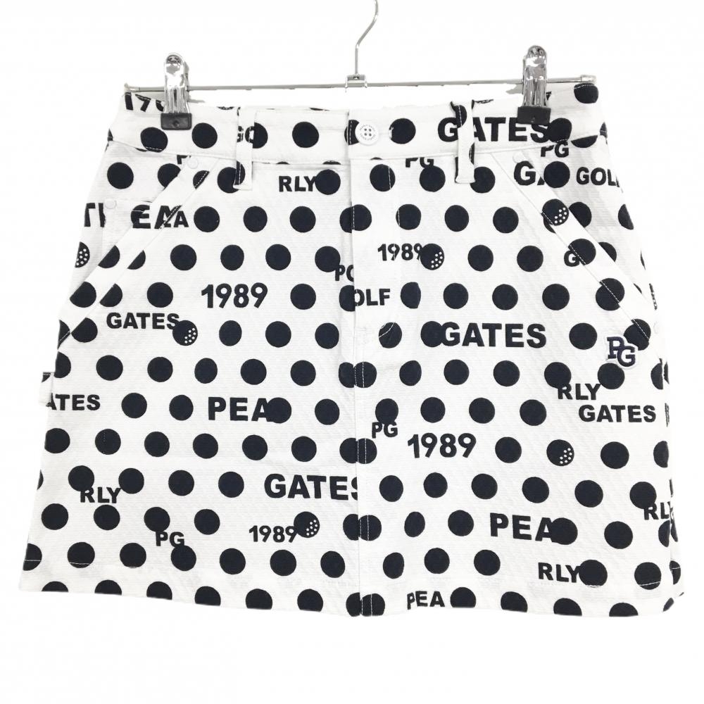 【新品】パーリーゲイツ スカート 白×黒 ドット柄 ロゴ刺しゅう ストレッチ レディース 1(M) ゴルフウェア PEARLY GATES