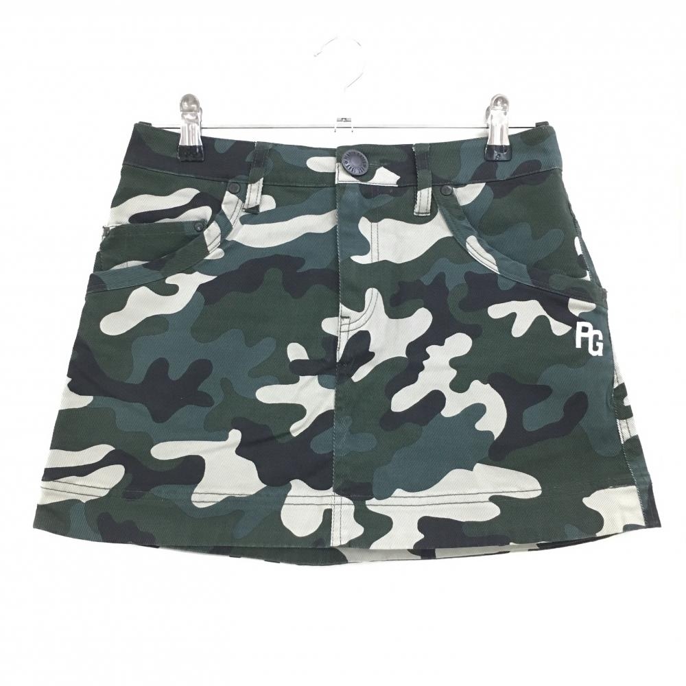 【美品】パーリーゲイツ スカート グリーン系×ベージュ×黒 カモフラ 迷彩 ストレッチ レディース 0(S) ゴルフウェア PEARLY GATES