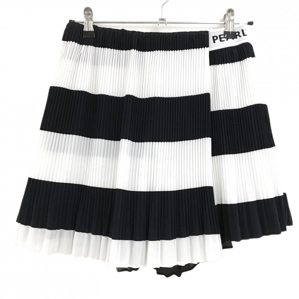 【美品】パーリーゲイツ プリーツスカート 白×ダークネイビー ボーダー 内側パンツ 裏地付 レディース 1(M) ゴルフウェア PEARLY GATES