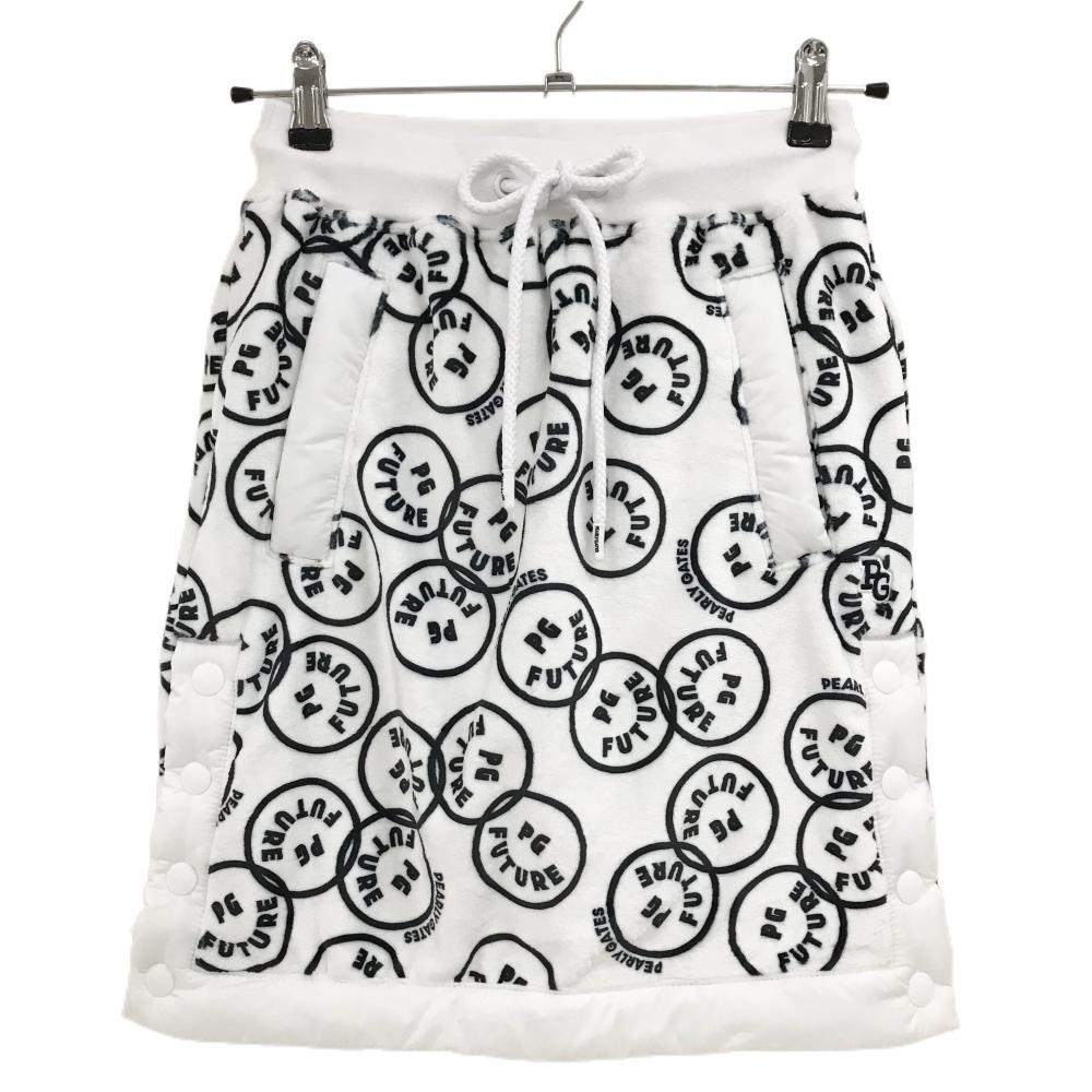 【新品】パーリーゲイツ ベロアスカート 白×ネイビー FUTUREニコ 裏ボア ウエストゴム レディース 0(S) ゴルフウェア PEARLY GATES