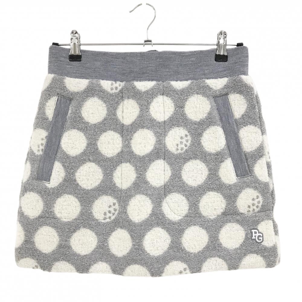 【新品】パーリーゲイツ ウールスカート グレー×白 ドット柄 裏地メッシュ ウエストゴム レディース 1(M) ゴルフウェア PEARLY GATES