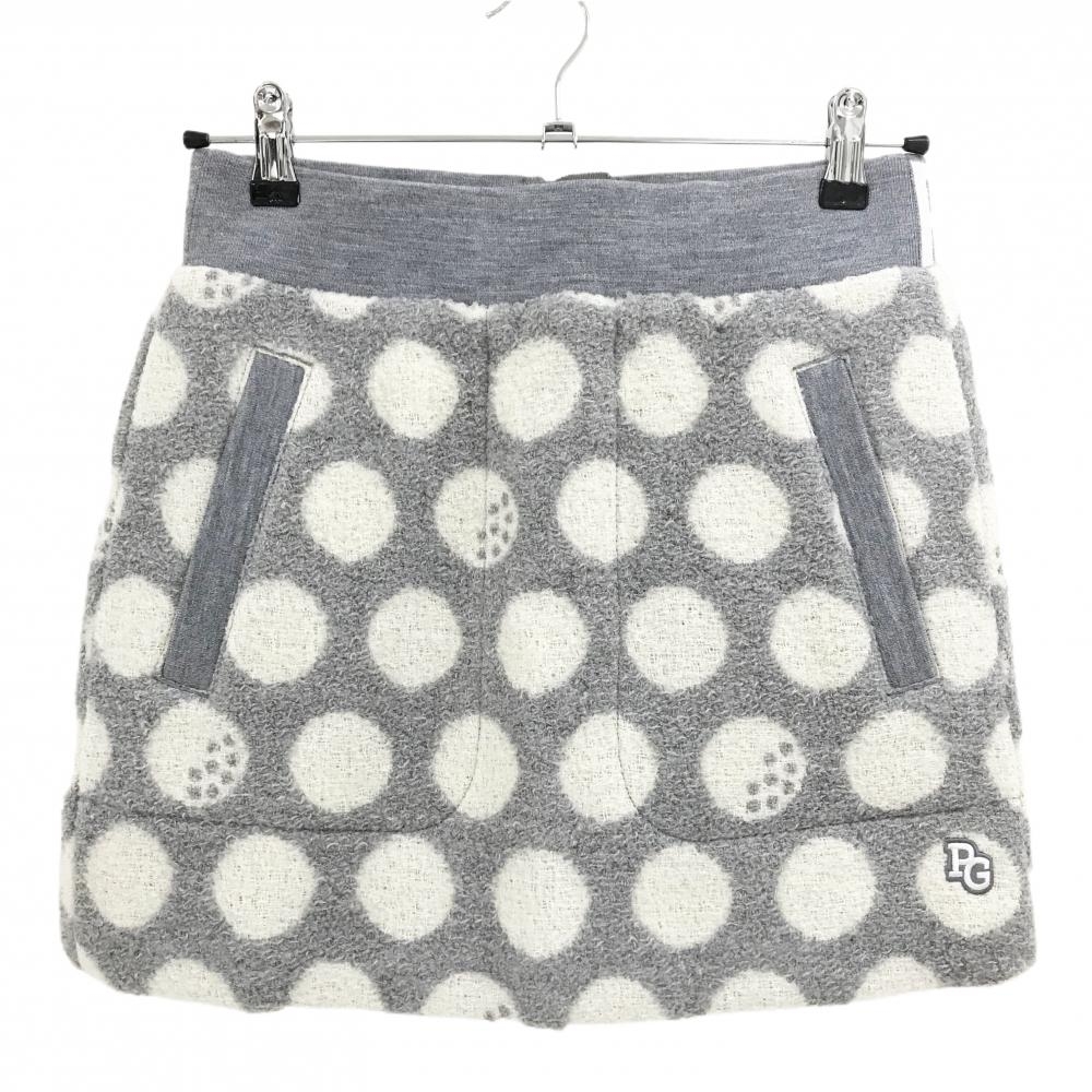【新品】パーリーゲイツ ウールスカート グレー×白 ドット柄 裏地メッシュ ウエストゴム レディース 0(S) ゴルフウェア PEARLY GATES