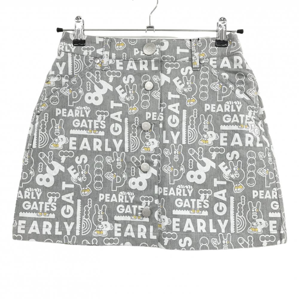 【新品】パーリーゲイツ スカート グレー×白 ロゴ総柄 どうしちゃったPG  レディース 00(XS) ゴルフウェア PEARLY GATES