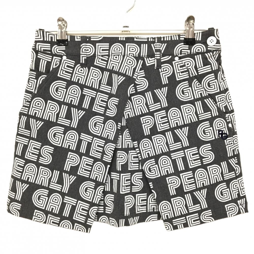 【新品】パーリーゲイツ スカート ダークグレー×白 英字ロゴ総柄 レディース 0(S) ゴルフウェア PEARLY GATES