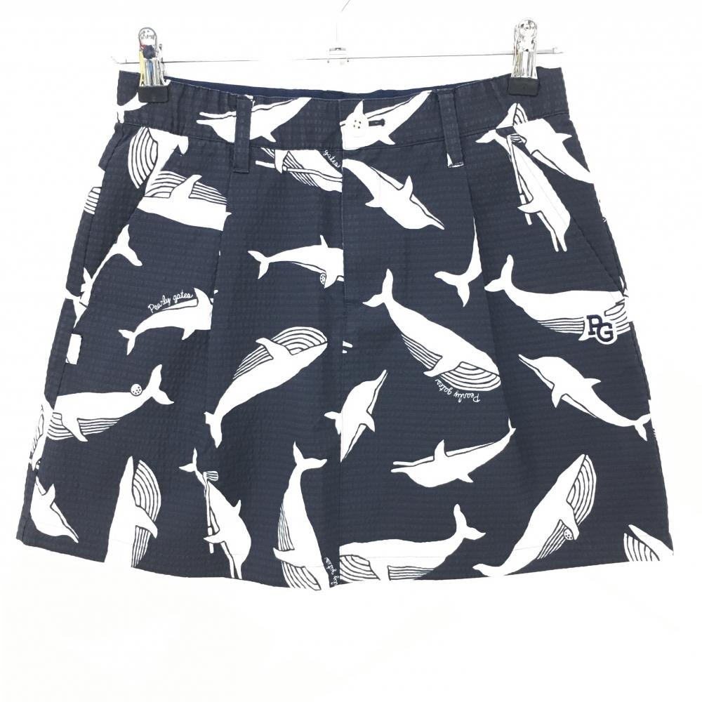 【新品】パーリーゲイツ スカート ネイビー×白 総柄 イルカ クジラ サッカー生地 レディース 0(S) ゴルフウェア PEARLY GATES
