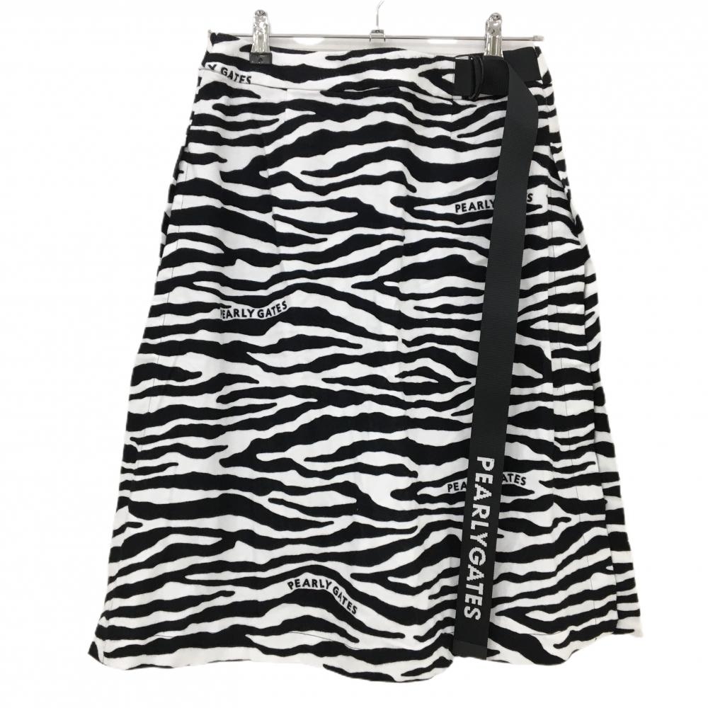 【新品】パーリーゲイツ スカート 白×黒 ゼブラ柄 微起毛 内側プリーツ レディース 0(S) ゴルフウェア PEARLY GATES