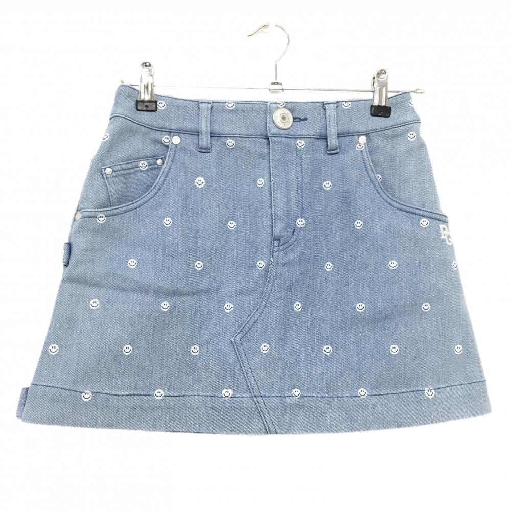 【超美品】パーリーゲイツ スカート ライトブルー×白 ニコちゃん総柄 スマイル  レディース 00(XS) ゴルフウェア PEARLY GATES