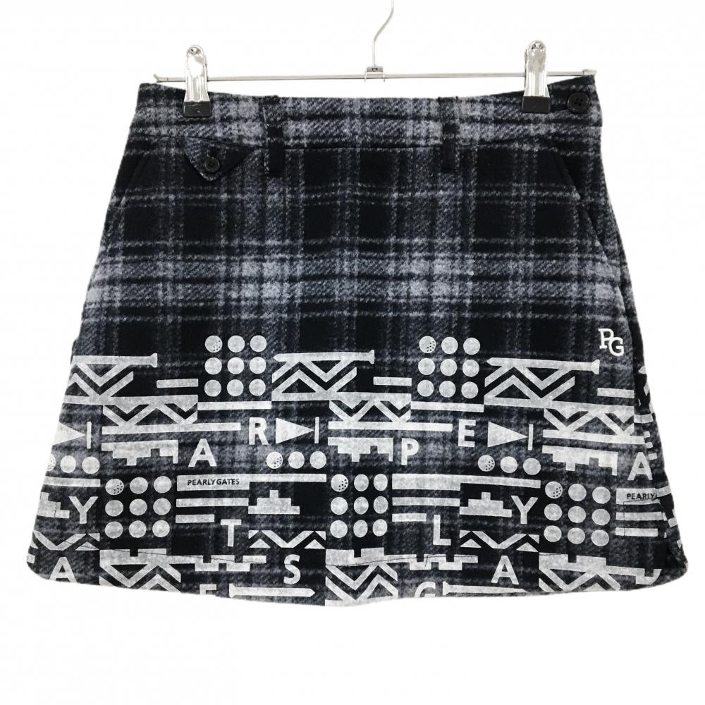 【新品】パーリーゲイツ スカート ダークネイビー×白 チェック 表起毛 下部プリント レディース 0(S) ゴルフウェア PEARLY GATES
