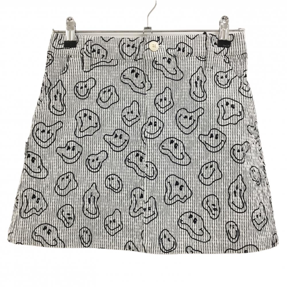 【新品】パーリーゲイツ スカート 白×ダークグレー×黒 TOKE NIKO ストライプ サッカー生地 レディース 0(S) ゴルフウェア PEARLY GATES