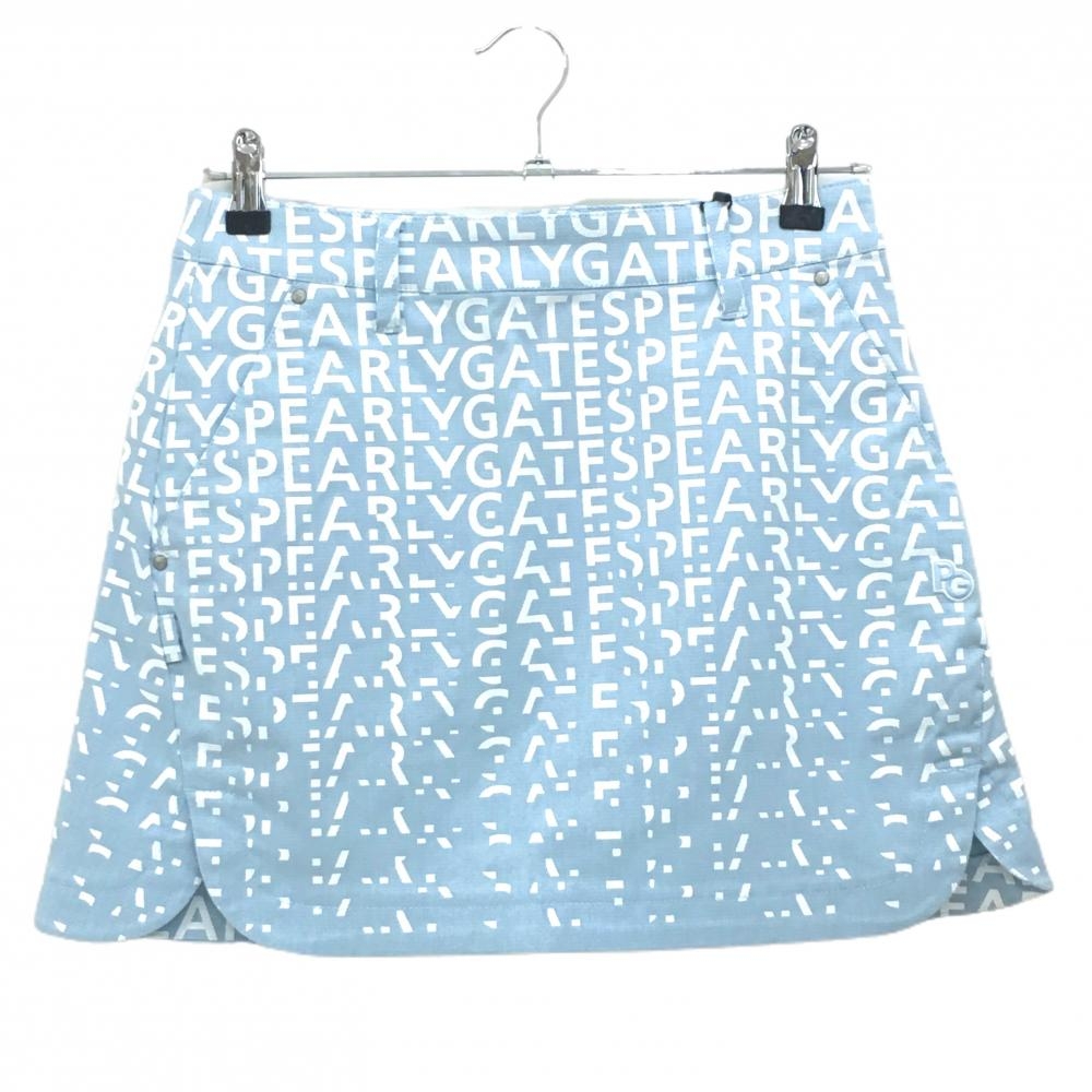 【新品】パーリーゲイツ ストレッチスカート ライトブルー×白 ロゴ総柄 バックファスナー レディース 0(S) ゴルフウェア PEARLY GATES