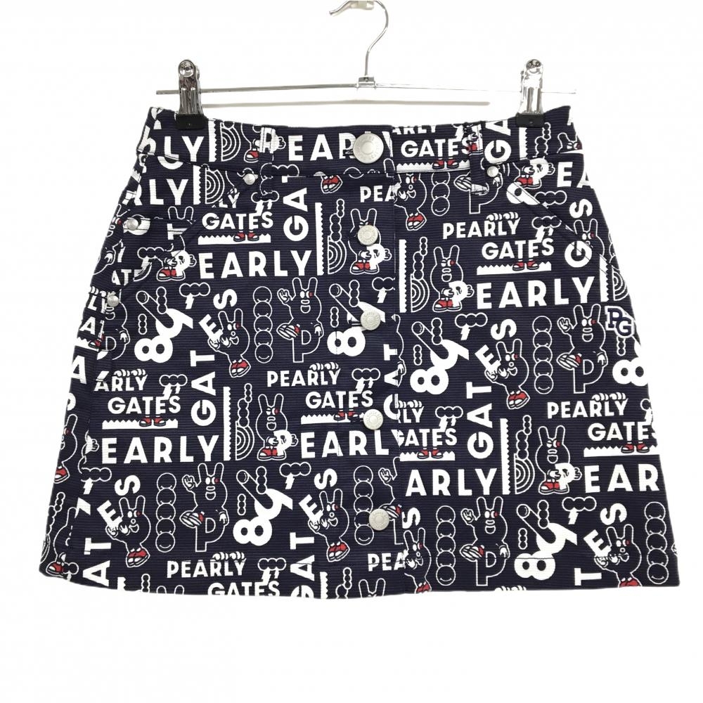 【新品】パーリーゲイツ スカート ネイビー×白 ロゴ総柄 どうしちゃったPG  レディース 0(S) ゴルフウェア PEARLY GATES
