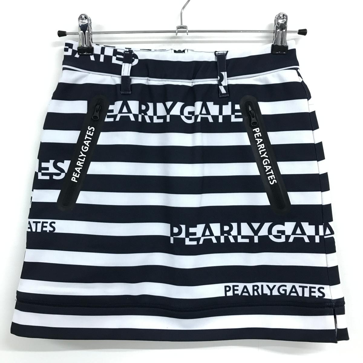 【新品】パーリーゲイツ スカート 白×ネイビー ボーダー 裏微起毛 バックファスナーリボン レディース 00(XS) ゴルフウェア PEARLY GATES