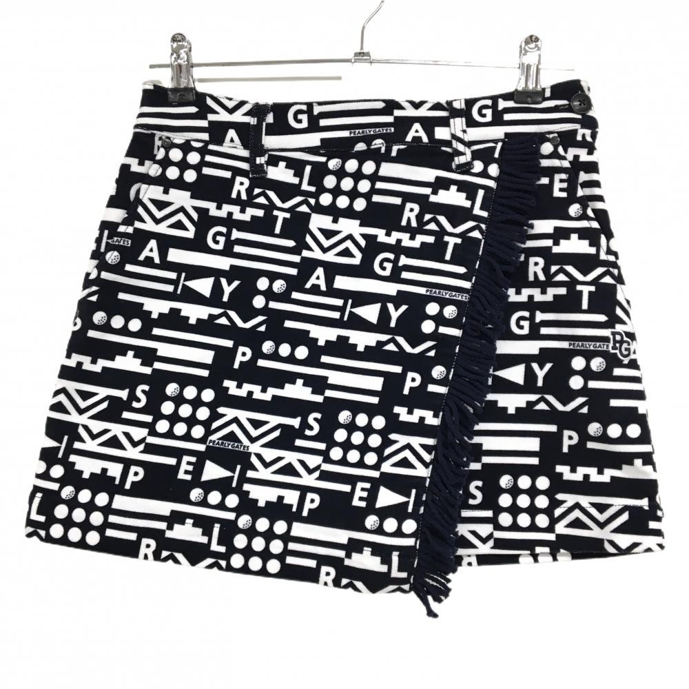 【新品】パーリーゲイツ スカート ダークネイビー×白 総柄 フリンジ ストレッチ レディース 0(S) ゴルフウェア PEARLY GATES