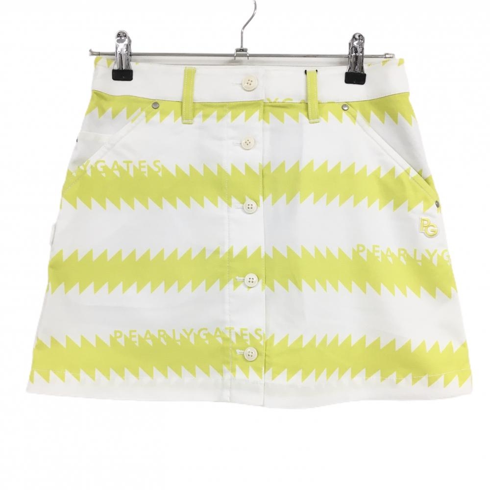 【新品】パーリーゲイツ スカート 白×イエロー ギザギザボーダー ロゴ刺しゅう ストレッチ レディース 0(S) ゴルフウェア PEARLY GATES