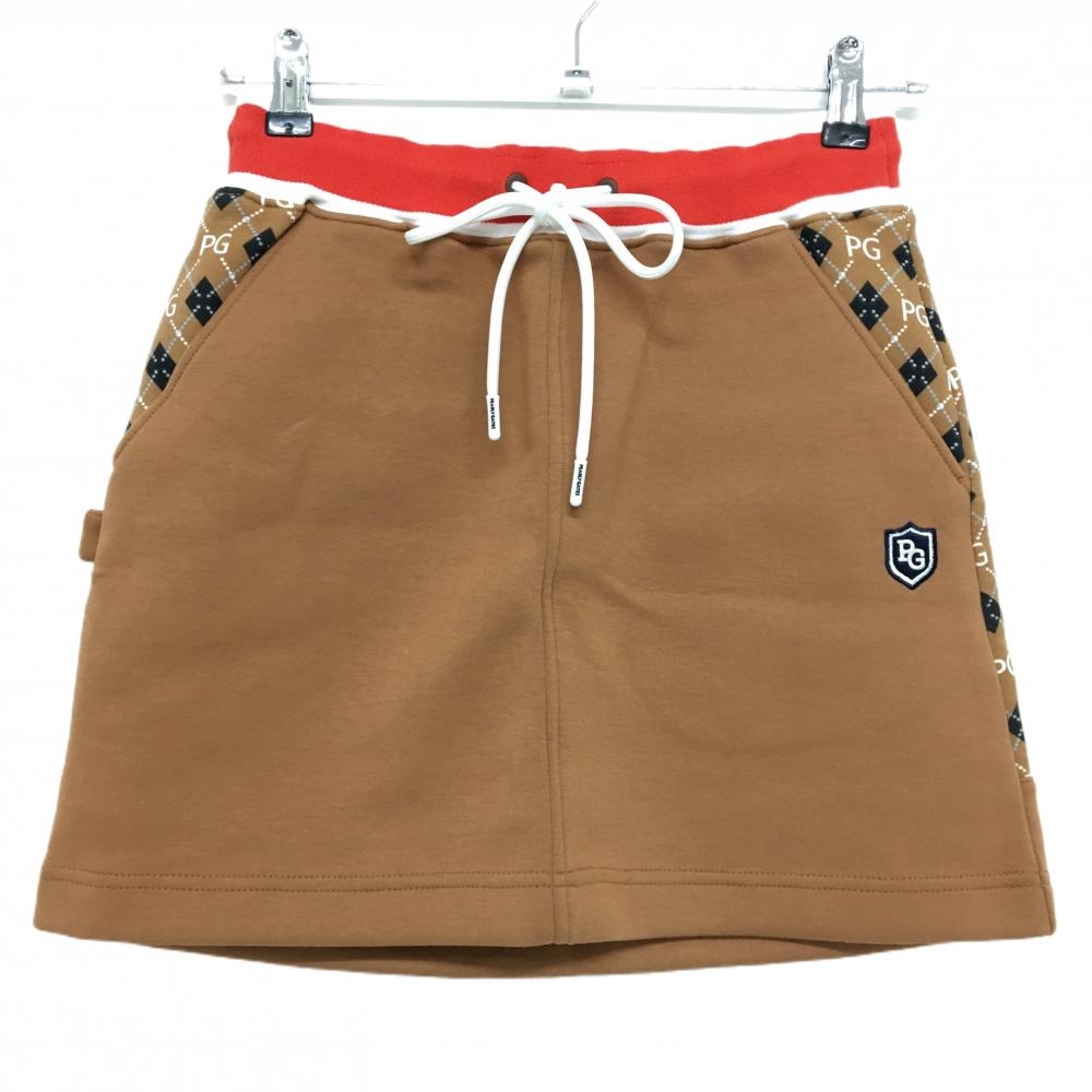 【新品】パーリーゲイツ スカート ブラウン×レッド 後面総柄 ベルト部ゴム  レディース 0(S) ゴルフウェア PEARLY GATES