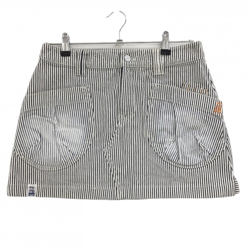 パーリーゲイツ スカート 白×ネイビー ストライプ コットン100％ ティー装着可  レディース 2(L) ゴルフウェア PEARLY GATES