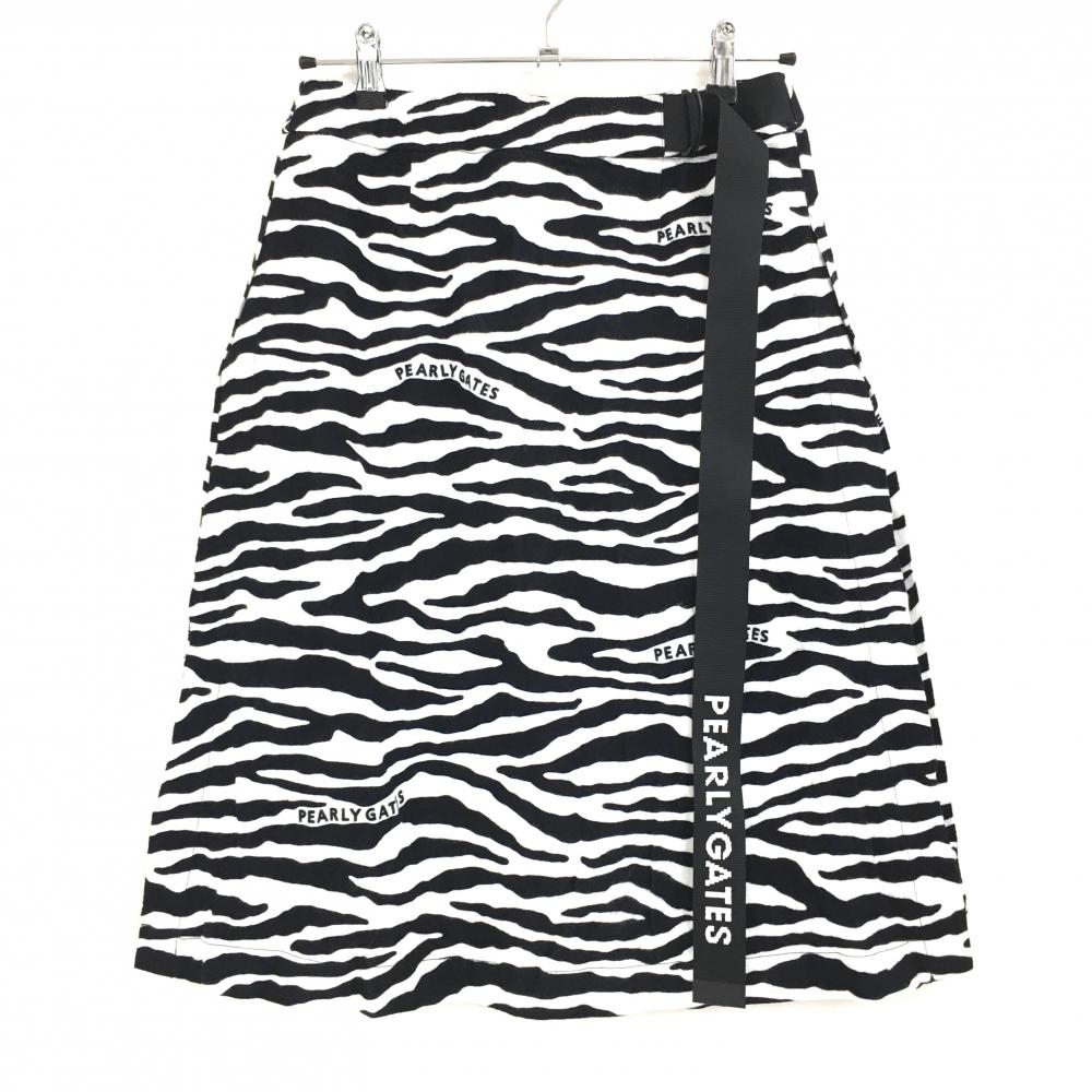 【新品】パーリーゲイツ スカート 白×黒 ゼブラ柄 微起毛 内側プリーツ レディース 0(S) ゴルフウェア PEARLY GATES