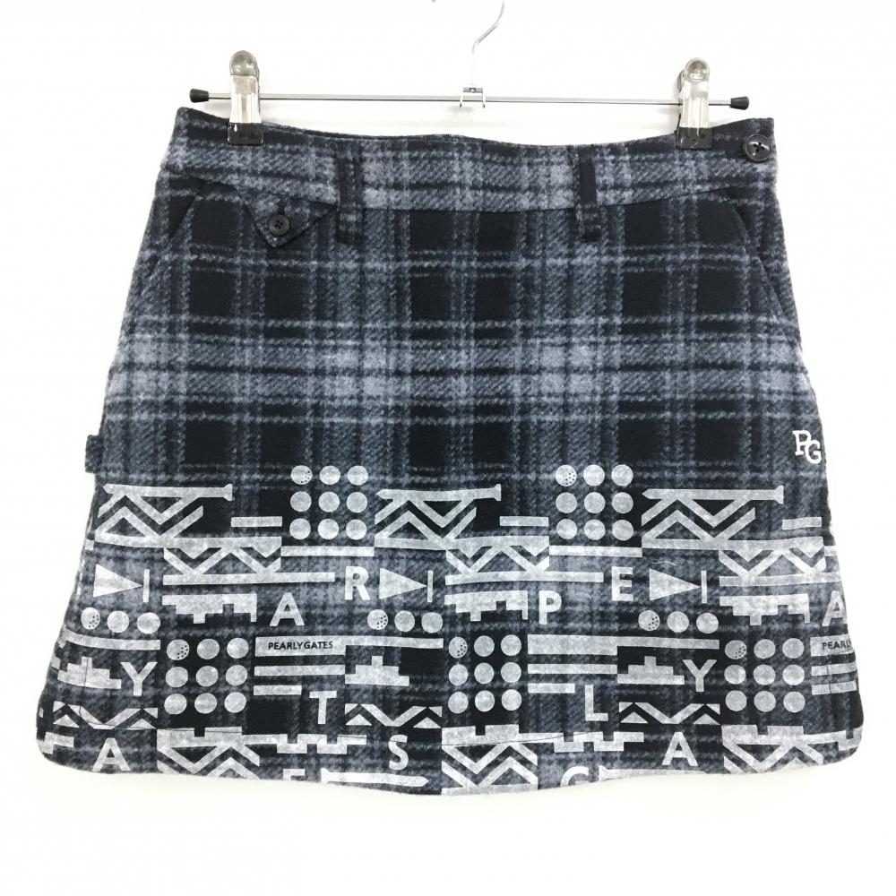 【新品】パーリーゲイツ スカート ネイビー×白 チェック 表起毛 下部プリント レディース 0(S) ゴルフウェア PEARLY GATES