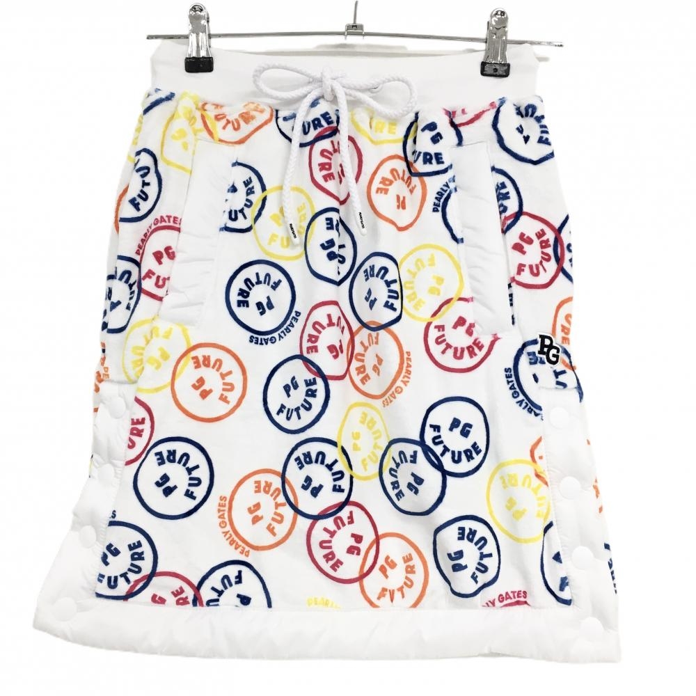 【新品】パーリーゲイツ ベロアスカート 白×マルチカラー FUTUREニコ 裏ボア  レディース 0(S) ゴルフウェア PEARLY GATES