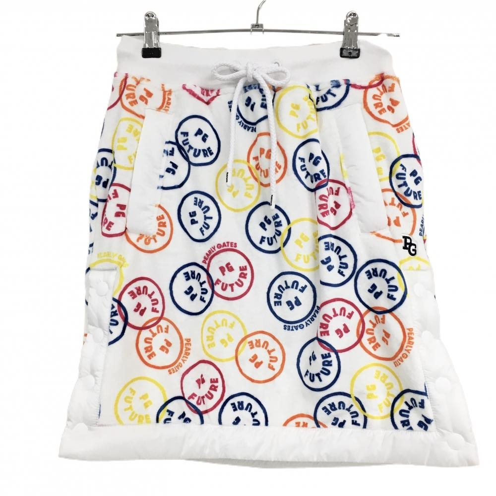 【新品】パーリーゲイツ ベロアスカート 白×マルチカラー FUTUREニコ 裏ボア レディース 1(M) ゴルフウェア PEARLY GATES
