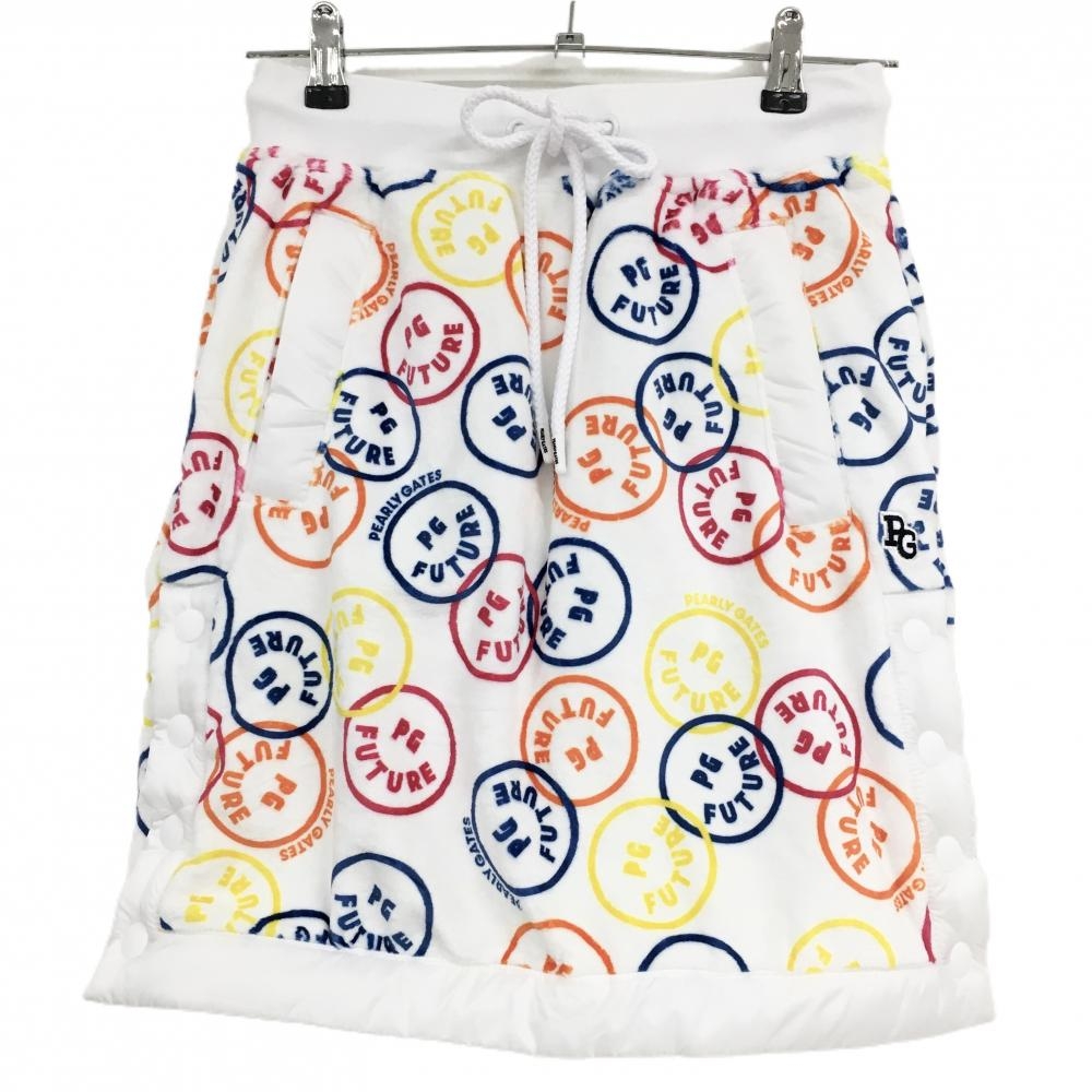 【新品】パーリーゲイツ ベロアスカート 白×マルチカラー FUTUREニコ 裏ボア レディース 1(M) ゴルフウェア PEARLY GATES