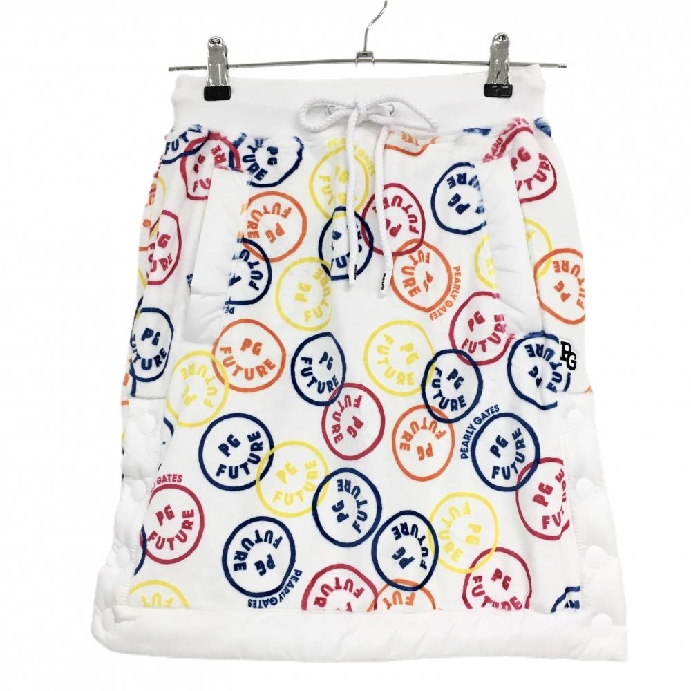 【新品】パーリーゲイツ ベロアスカート 白×マルチカラー FUTUREニコ 裏ボア  レディース 0(S) ゴルフウェア PEARLY GATES