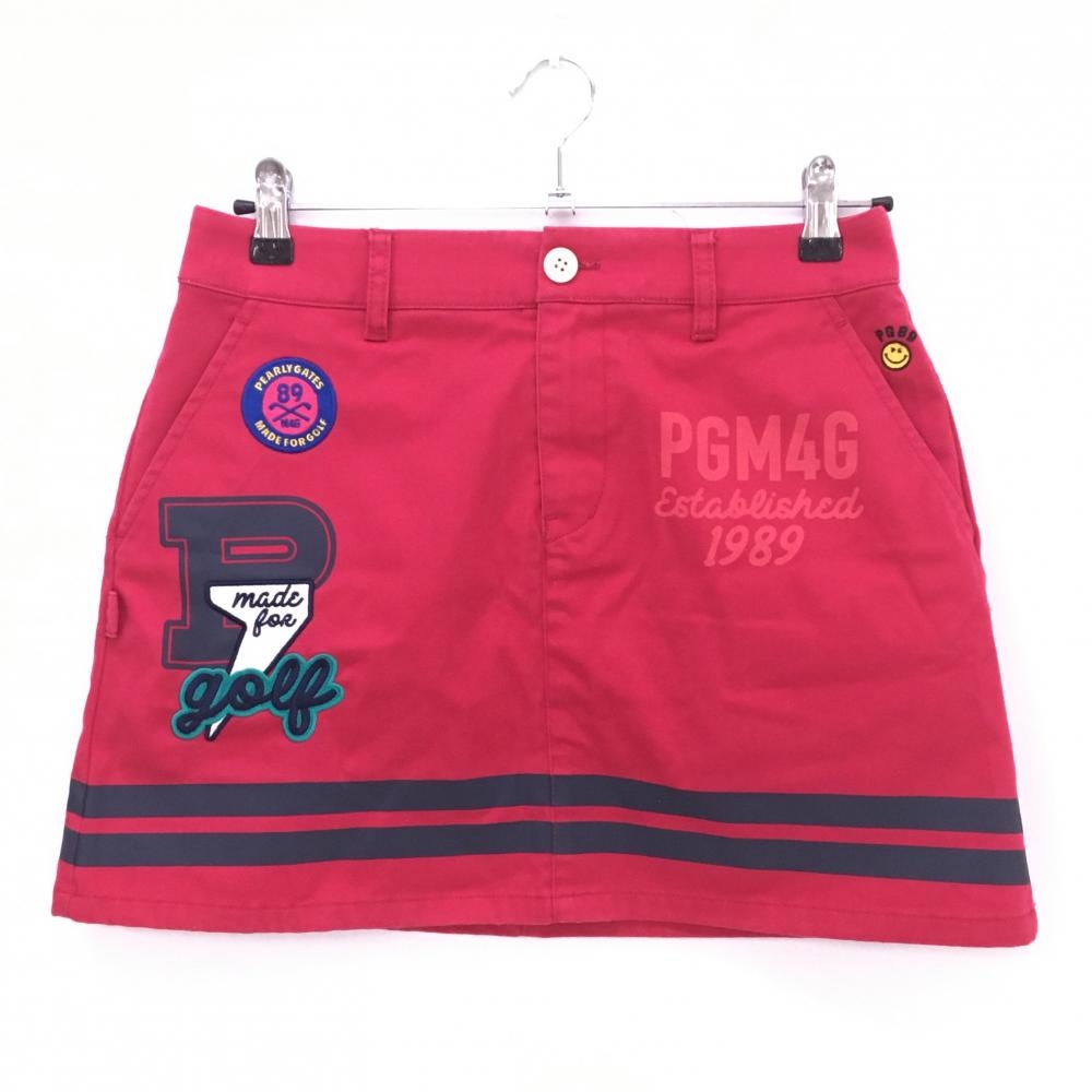 【美品】パーリーゲイツ スカート レッド×グレー 裾2ライン 30周年 ニコちゃん レディース 1(M) ゴルフウェア PEARLY GATES