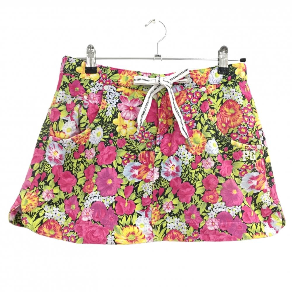 【超美品】パーリーゲイツ スカート ピンク×マルチカラー 花柄 ウエスト調整紐 レディース 1(M) ゴルフウェア PEARLY GATES