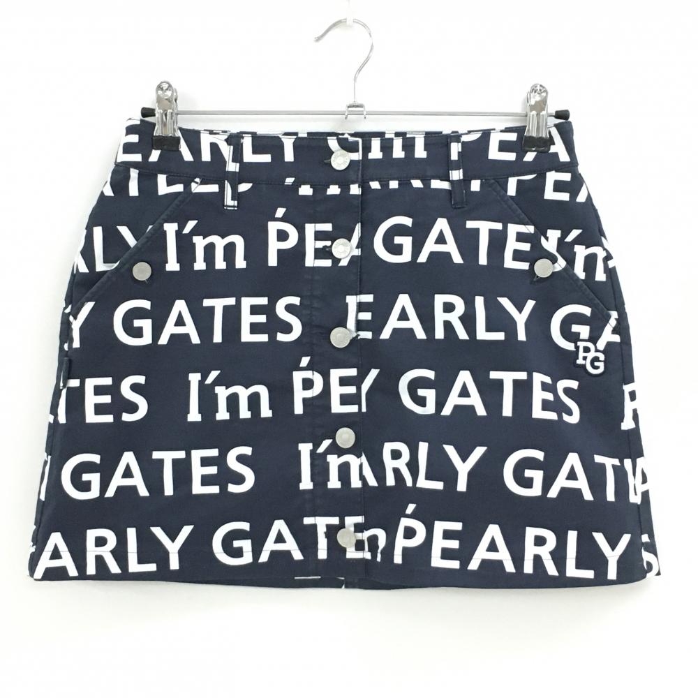 パーリーゲイツ スカート ネイビー×白 ロゴ総柄 内側30周年 レディース 1(M) ゴルフウェア PEARLY GATES