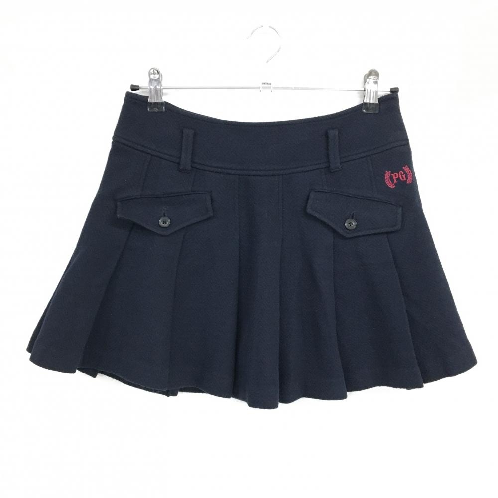 【美品】パーリーゲイツ プリーツスカート ネイビー ヘリンボーン地模様 内側インナーパンツ レディース 0(S) ゴルフウェア PEARLY GATES