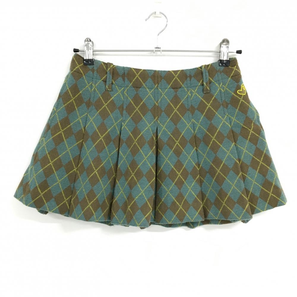 【美品】パーリーゲイツ プリーツスカート ライトブルー×ブラウン アーガイル柄 ウール混  レディース 0(S) ゴルフウェア PEARLY GATES