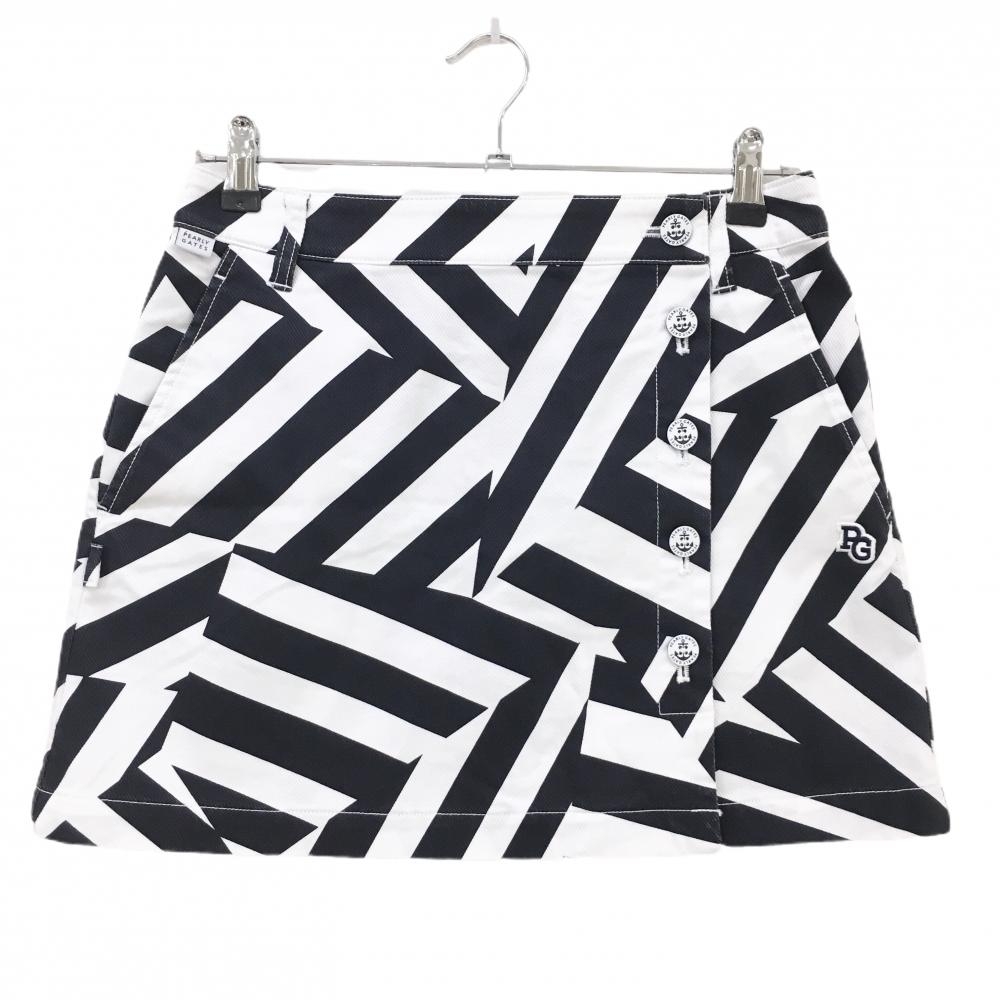 【美品】パーリーゲイツ スカート 白×黒 総柄 ストレッチ レディース 1(M) ゴルフウェア PEARLY GATES