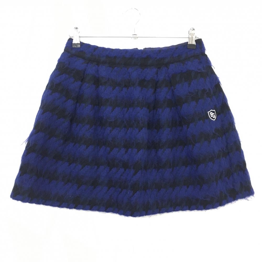【美品】パーリーゲイツ スカート ネイビー×ダークネイビー ギザギザボーダー モヘヤ レディース 1(M) ゴルフウェア PEARLY GATES