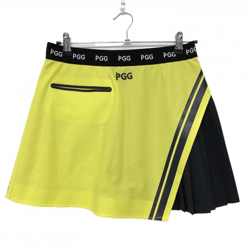 【超美品】PGGパーリーゲイツ スカート イエロー系×黒 ウエストロゴ 一部プリーツ レディース 1(M) ゴルフウェア PEARLY GATES