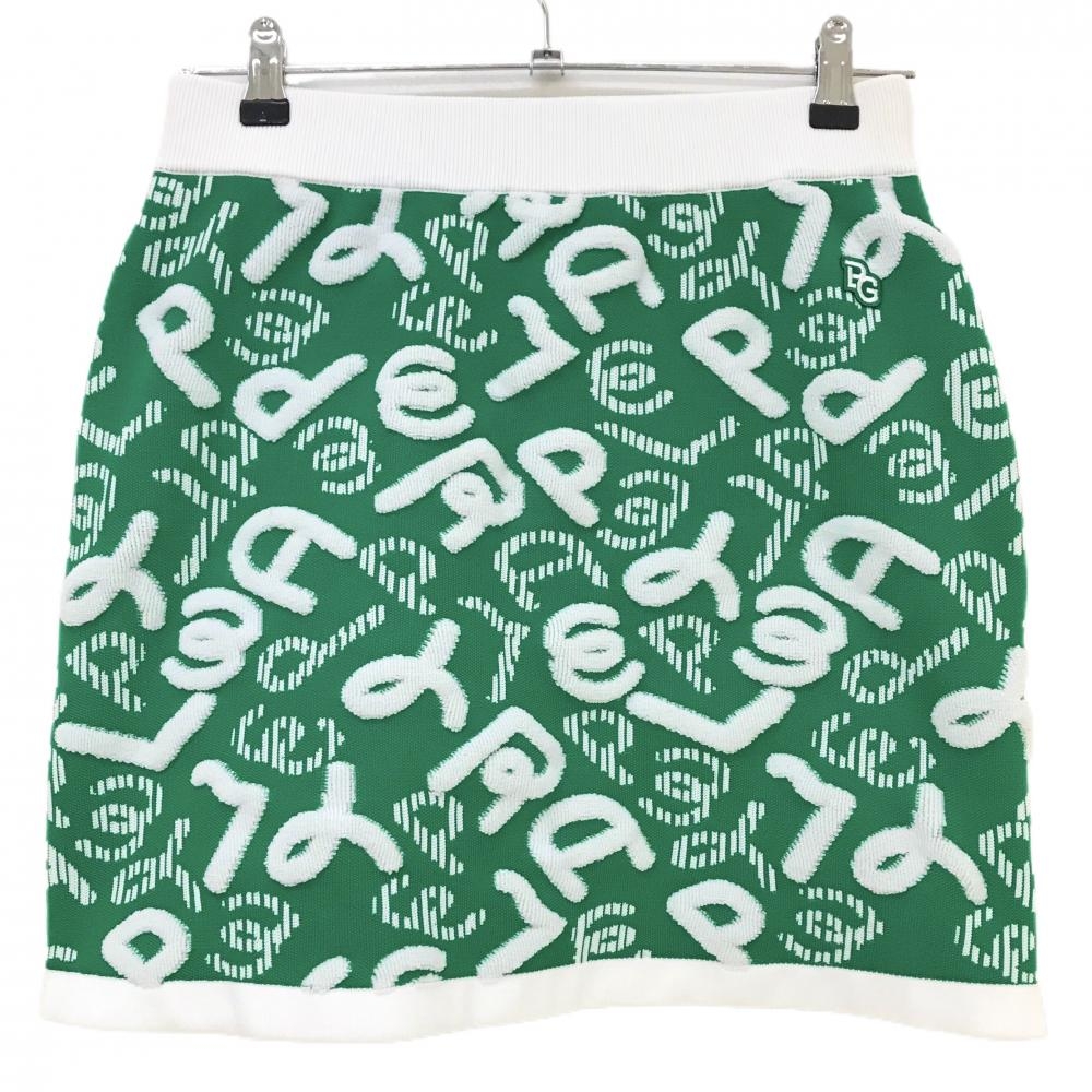 【美品】パーリーゲイツ ニットスカート グリーン×白 総柄 ウエストゴム レディース 1(M) ゴルフウェア 2023年モデル PEARLY GATES