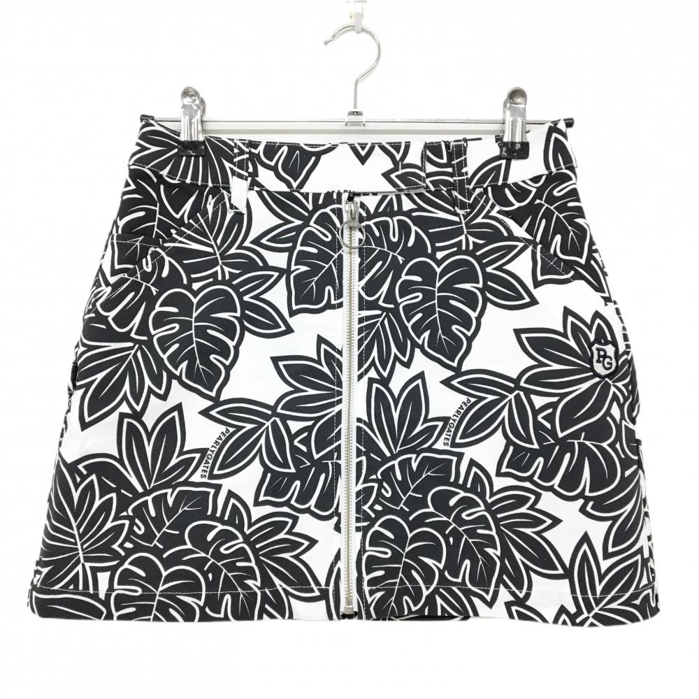 【新品】パーリーゲイツ スカート 白×黒 リーフ総柄 接触冷感 UVカット  レディース 0(S) ゴルフウェア PEARLY GATES