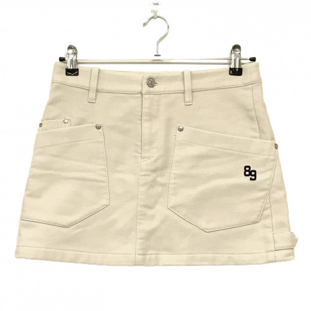 【美品】パーリーゲイツ スカート アイボリー×ネイビー 後ろロゴプリント 裏起毛  レディース 0(S) ゴルフウェア PEARLY GATES