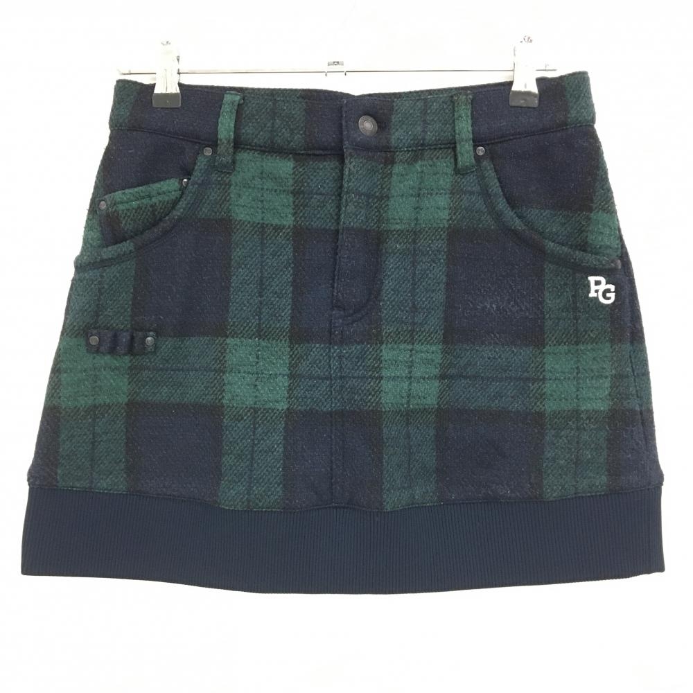 パーリーゲイツ スカート ネイビー×グリーン チェック 裾リブ ウエストゴム レディース 1(M) ゴルフウェア PEARLY GATES