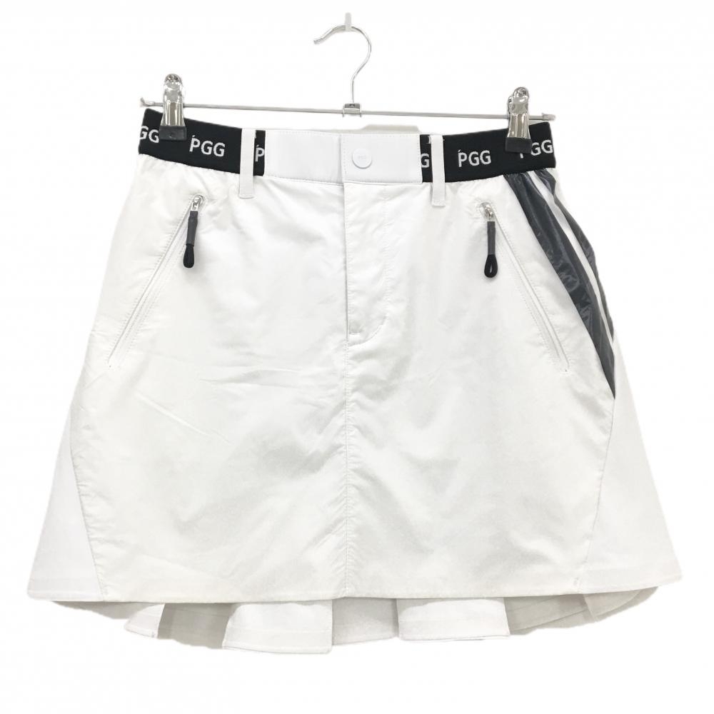 【美品】PGGパーリーゲイツ スカート 白×ネイビー 異素材切替 ベルト部一部ゴム レディース 0(S) ゴルフウェア PEARLY GATES