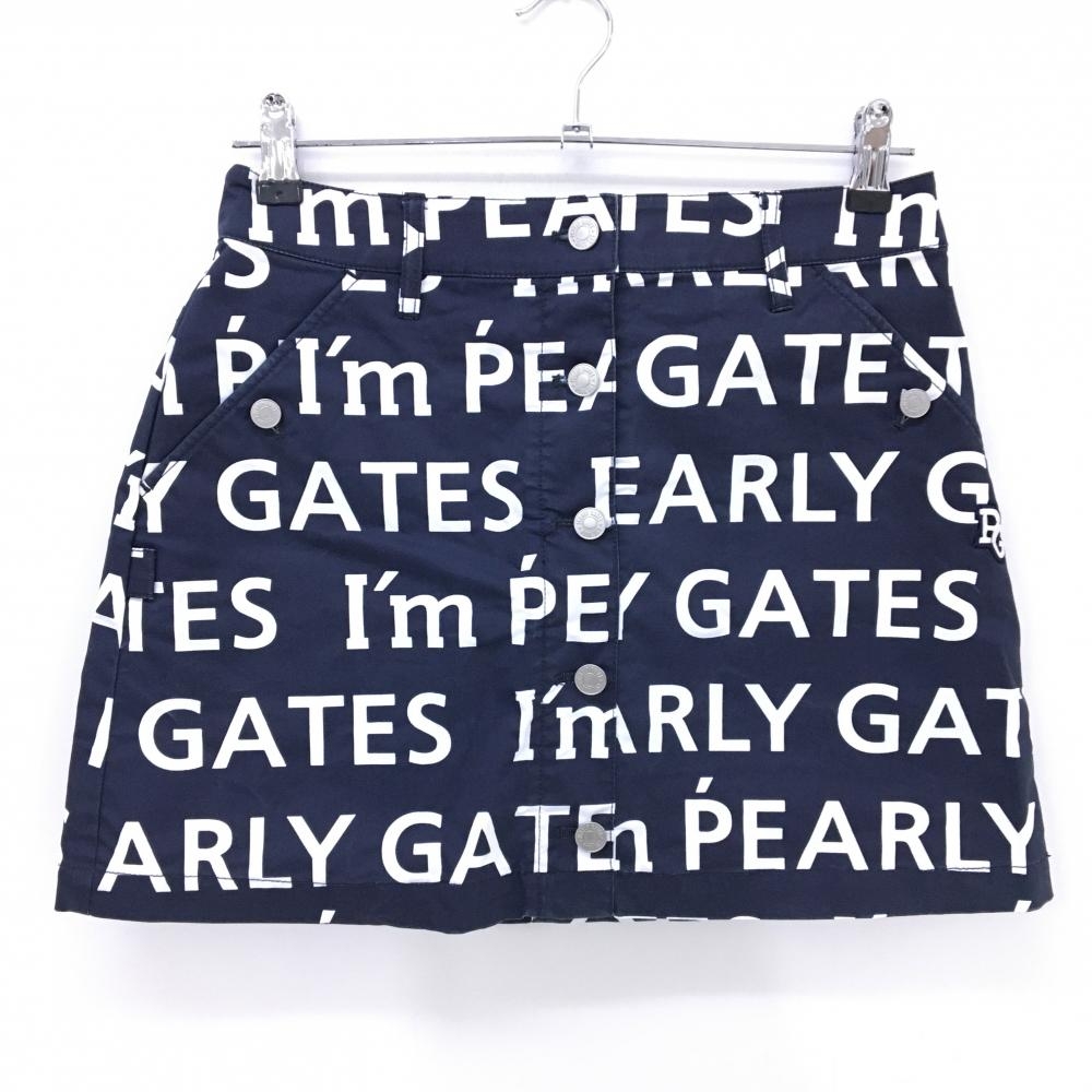 パーリーゲイツ スカート ネイビー×白 ロゴ総柄 内側30周年 レディース 1(M) ゴルフウェア PEARLY GATES
