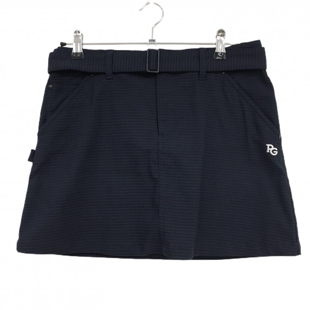 【美品】パーリーゲイツ スカート ネイビー ハート柄地模様 共布ベルト  レディース 1(M) ゴルフウェア PEARLY GATES
