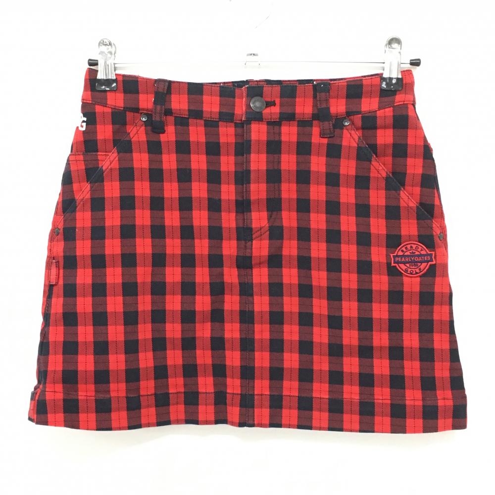 【美品】パーリーゲイツ スカート レッド×黒 チェック レディース 00(XS) ゴルフウェア PEARLY GATES